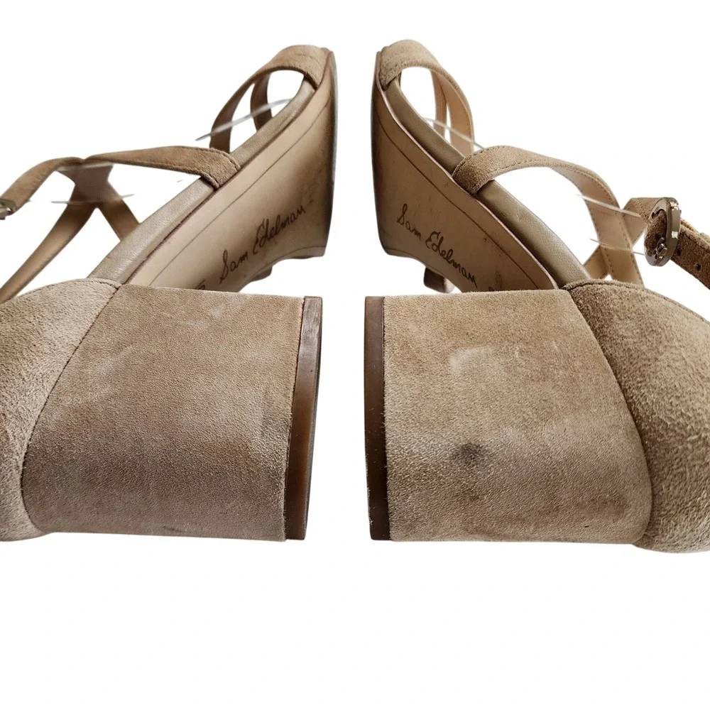 Sam Edelman Womens Stacie Block Heel Sandals Size 10 Oatmeal Suede Leather